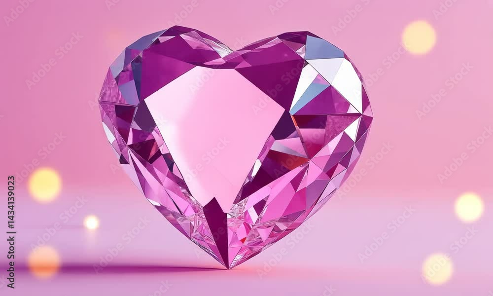 Sparkling crystal heart rotating in soft pink light with bokeh glow Sparkling crystal heart rotating in soft pink light with bokeh glow