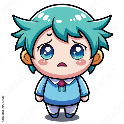 Sad anime boy in light blue shirt