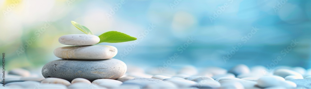 A serene arrangement of smooth stones stacked with a small leaf, symbolizing balance and tranquility against a soft, blurred background. A serene arrangement of smooth stones stacked with a small leaf, symbolizing balance and tranquility against a soft, blurred background.