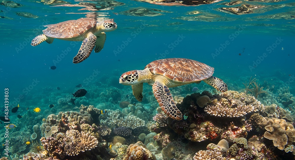Naklejka premium Sea Turtles Swimming in Ocean