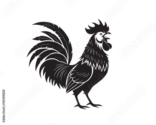 Detailed Black and White Rooster Vector Illustration – Elegant Farm Animal Design for Logos, Posters, and Branding



