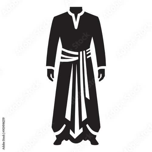 Flowing Dhoti silhouette, showcasing classic draping technique – Dhoti illustration – Minimalist Dhoti vector – Men's dress silhouette

