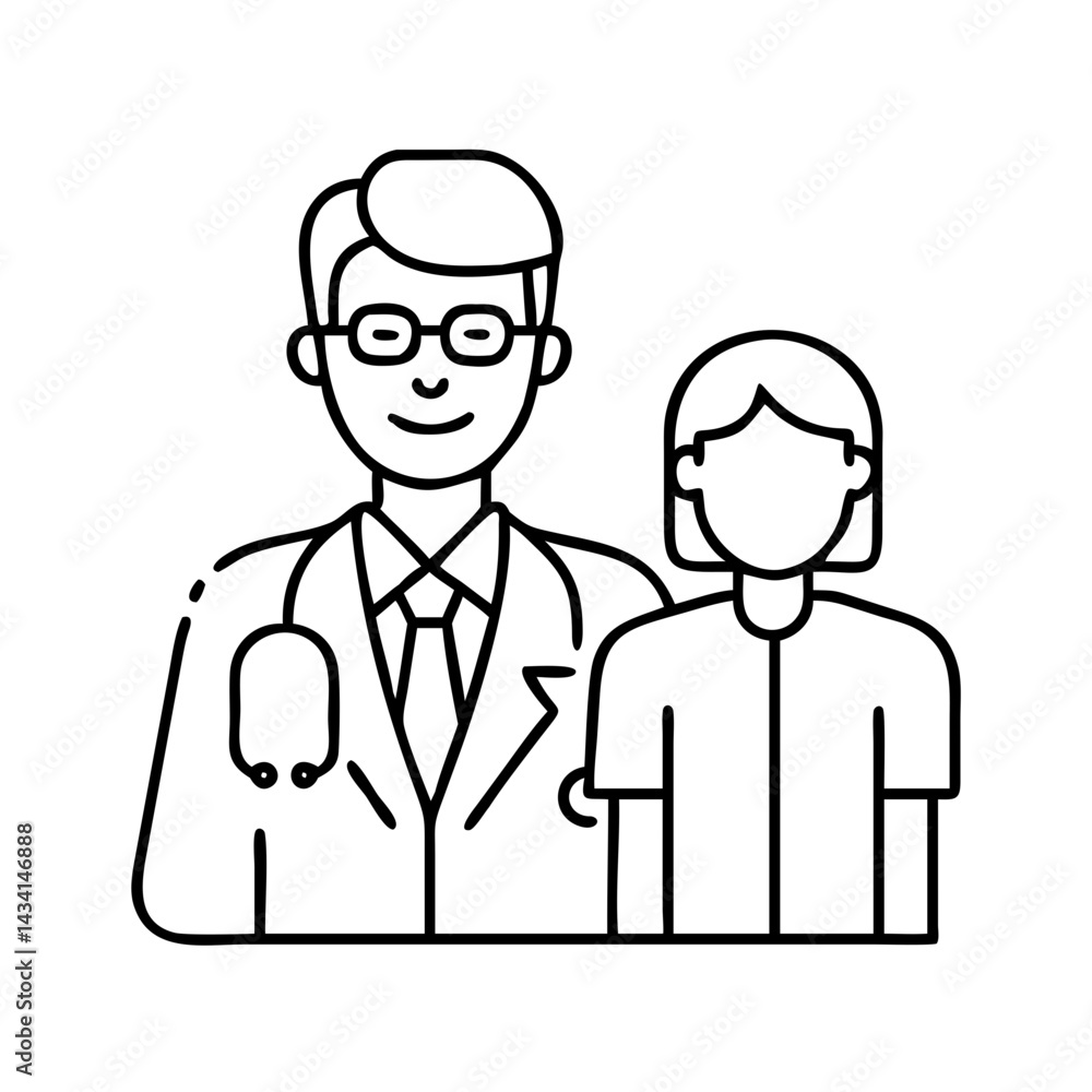 doctor with patient icon, doctor with patient line art - simple line art of doctor with patient, perfect for doctor with patient logos and icons doctor with patient icon, doctor with patient line art - simple line art of doctor with patient, perfect for doctor with patient logos and icons