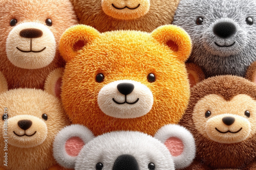 Close-up view of a cheerful collection of fluffy stuffed animals. Close-up view of a cheerful collection of fluffy stuffed animals.