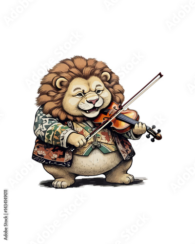 Fat lion plays the violin