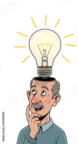 man with idea, a light bulb above the head of the person who came up with the idea
