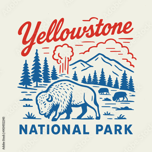 Yellowstone National Park Buffalo Vintage Design