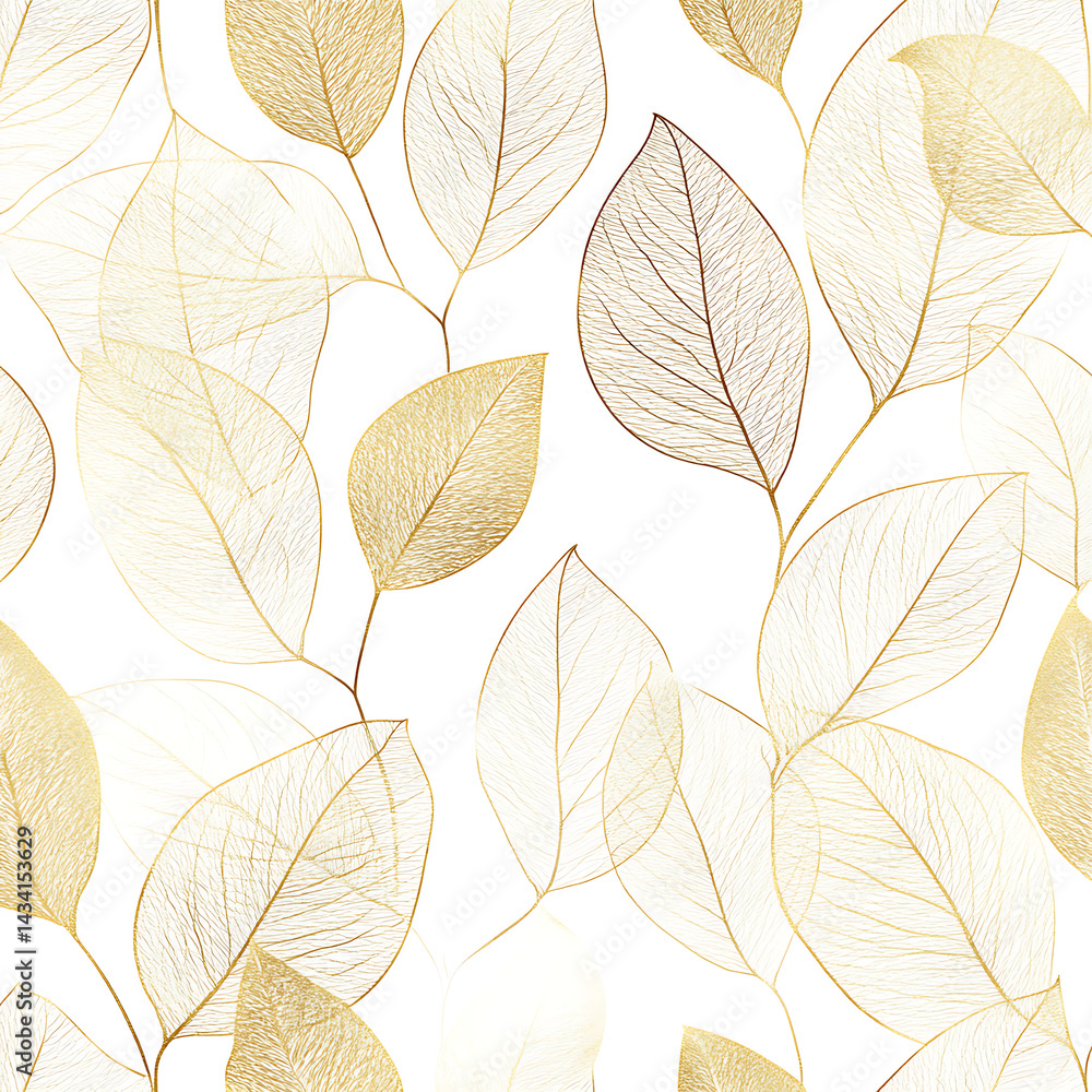 Obraz premium Gold and white pattern with an elegant leaf design, creating a sophisticated wallpaper background.