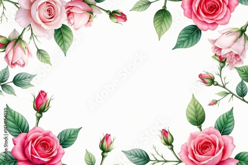 Delicate watercolor rose buds & leaves repeat seamlessly, seamless, romantic