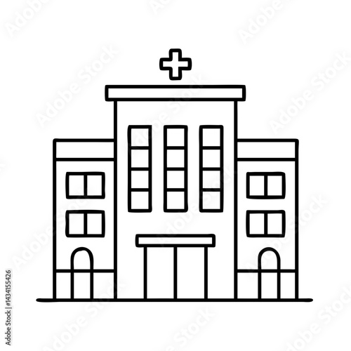 hospital building icon, hospital building line art - simple line art of hospital building, perfect for hospital building logos and icons
