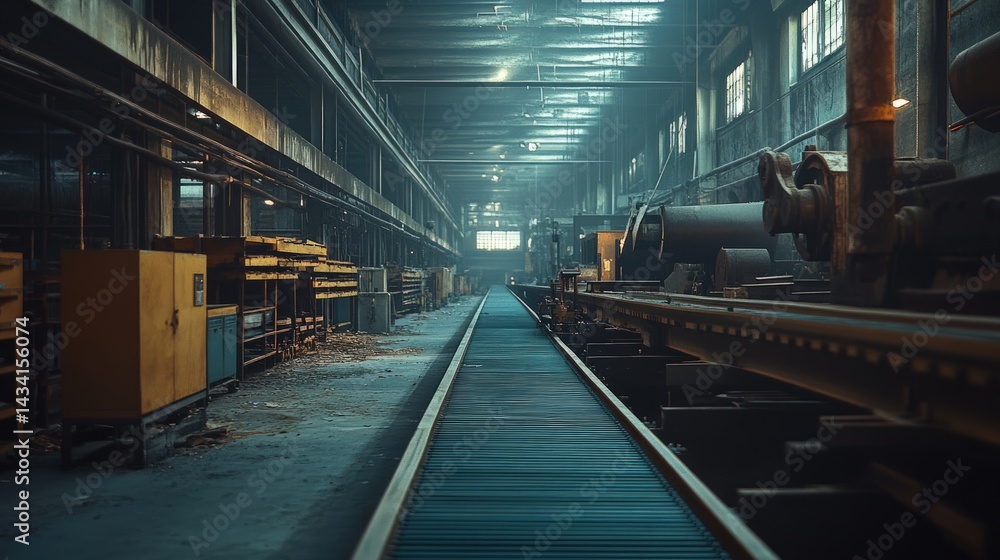 Fototapeta premium Industrial factory interior with conveyor belt