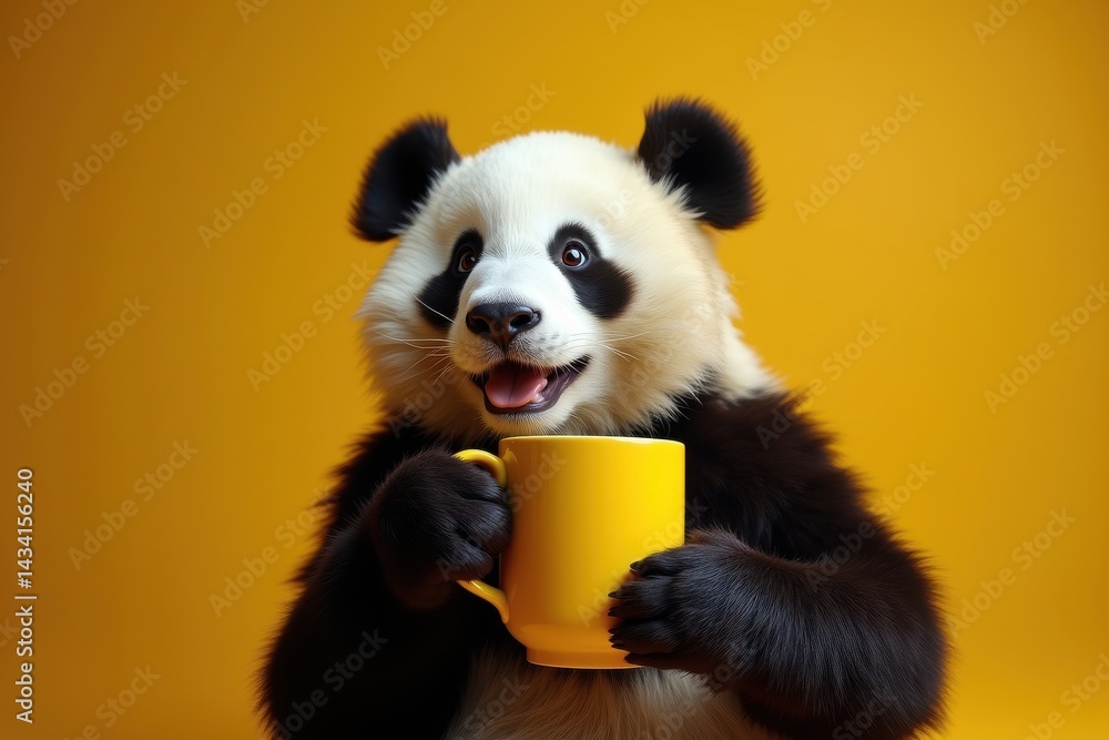 Fototapeta premium Panda with a Yellow Mug