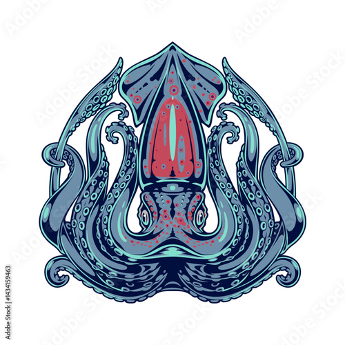 Intricate Graphic of a Giant Squid