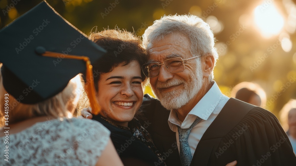 Happy grandfather in his graduation gown