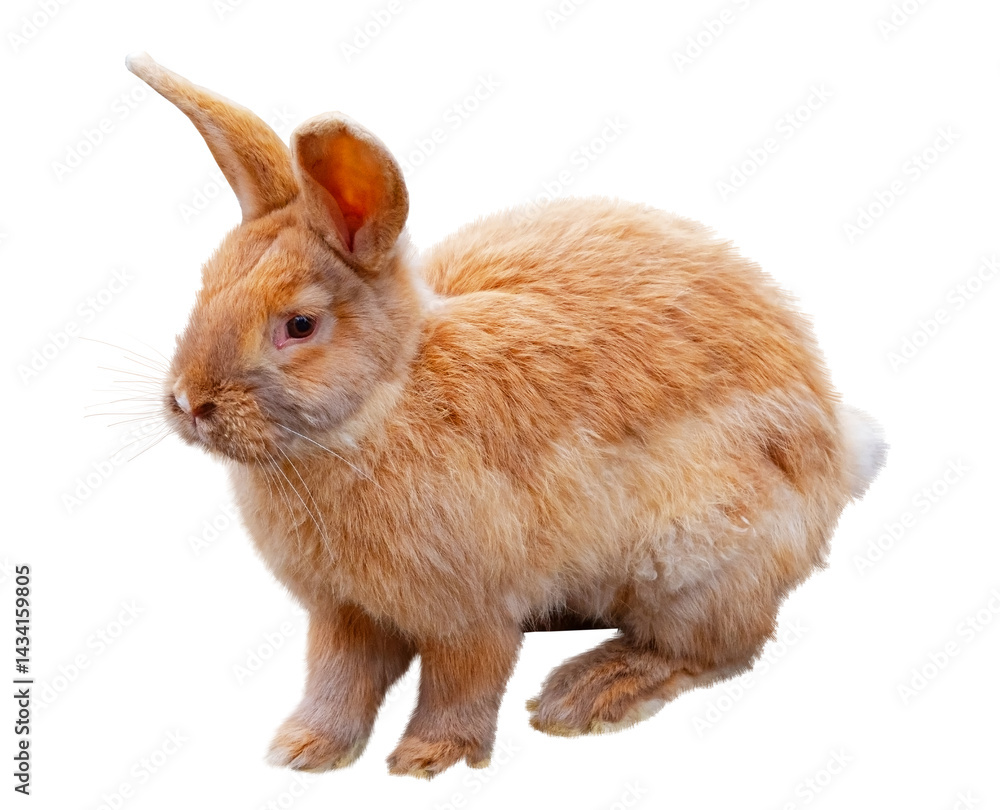 A beautiful little fluffy rabbit on a white