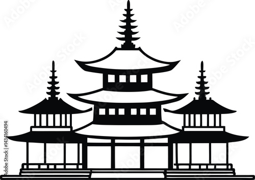 Buddhist Templet Silhouette Vector ,vector illustration of a temple, culture heritage, decorative, artwork, peaceful landscape, skyline, Asian style