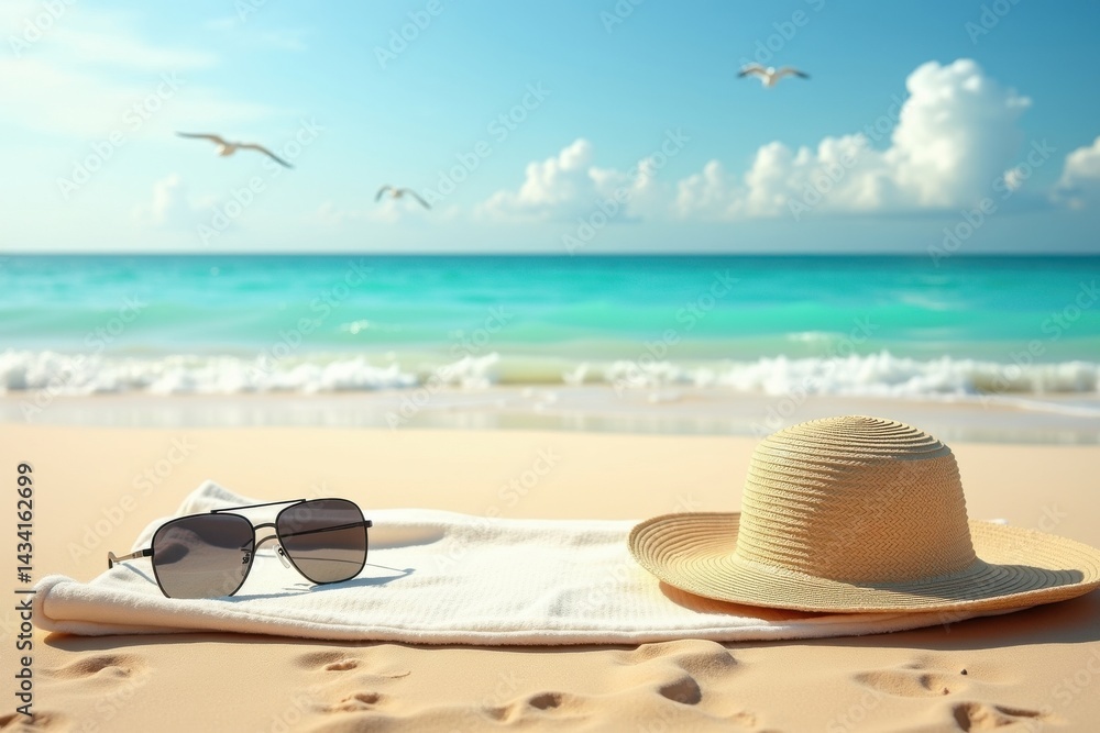 Beach accessories on sand Beach accessories on sand