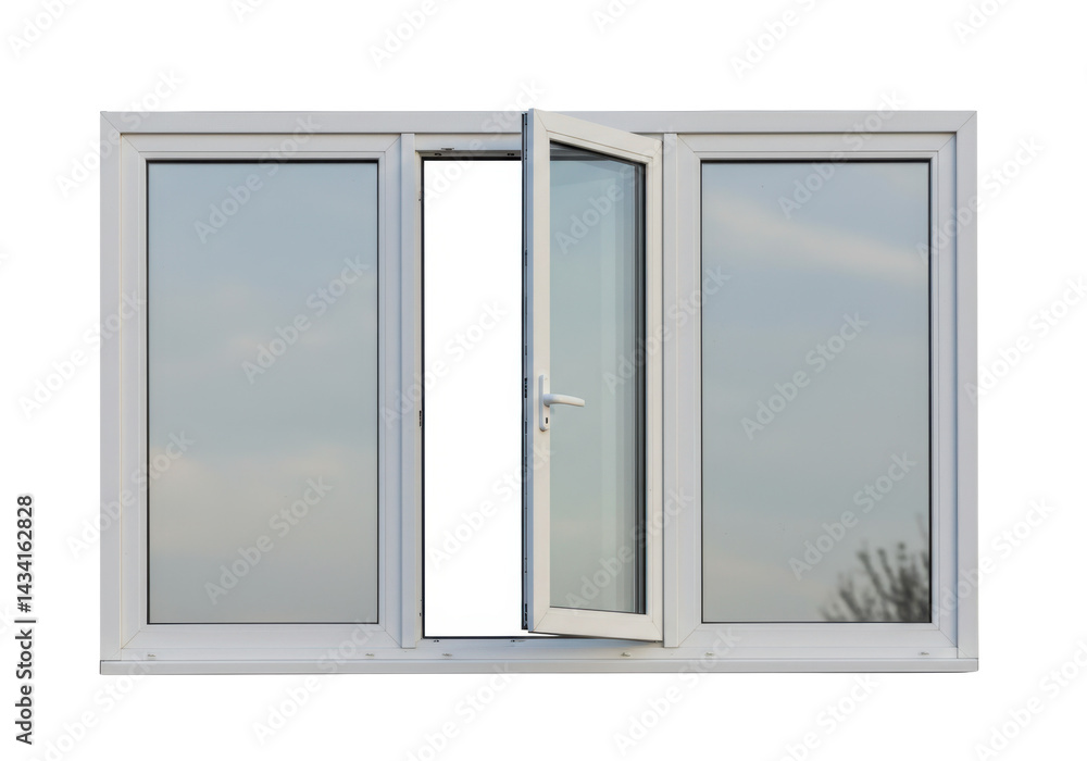 White window with one section slightly open isolated on transparent background White window with one section slightly open isolated on transparent background
