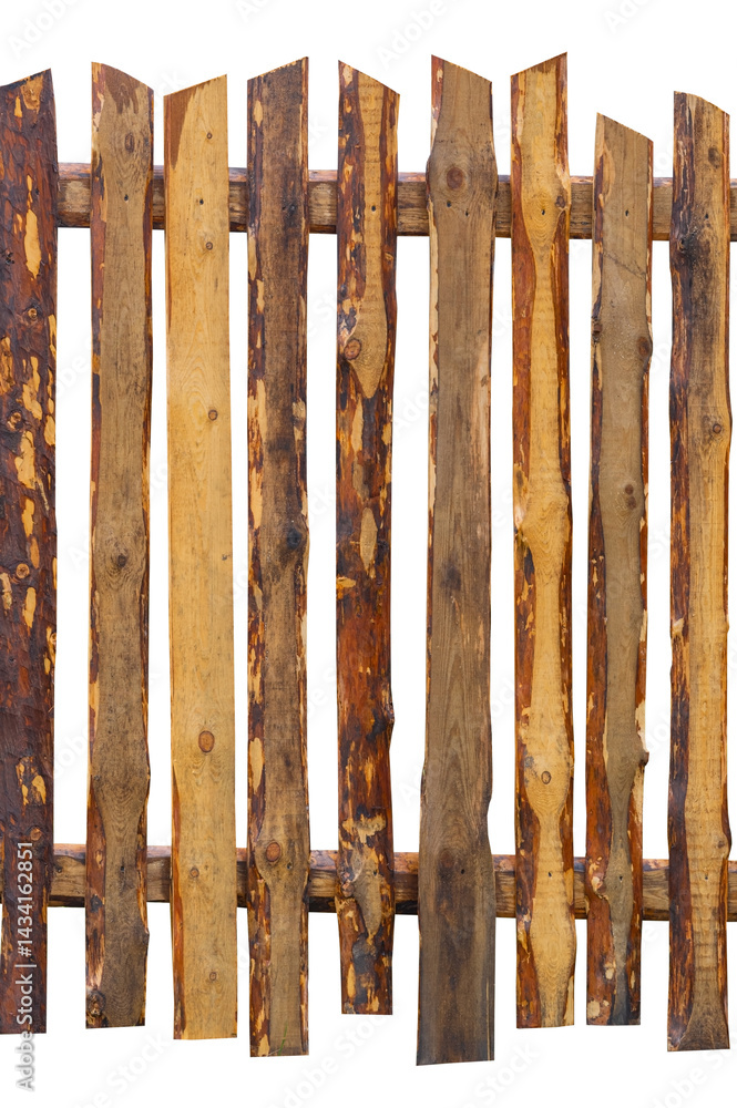 Fence made of unpainted boards on a white
