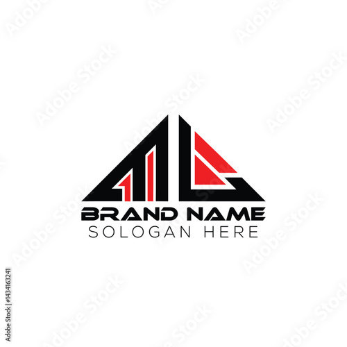ML triangle letter logo design with triangle shape. ML triangle logo design monogram. ML triangle vector logo template with red color. ML triangular logo Simple, ML triangle logo design monogram.