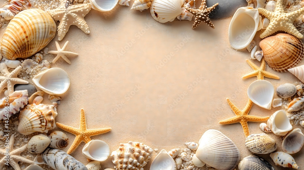 Obraz premium Coastal beauty seashells & starfish