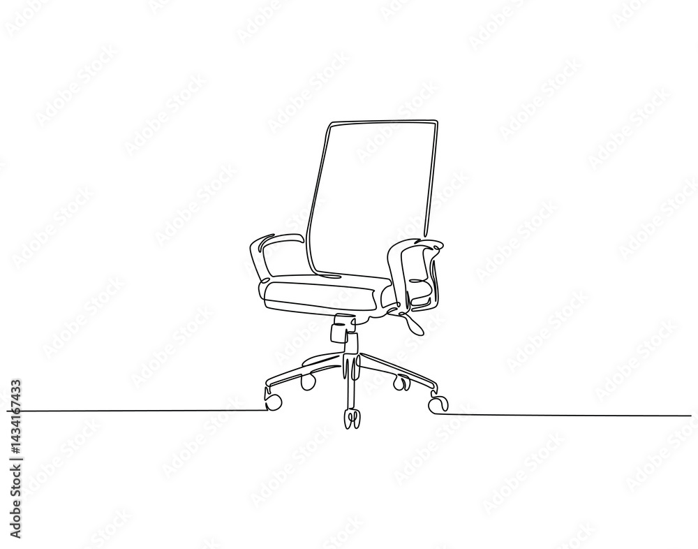 Continuous line drawing of office chair. Single line illustration of wheeled office chair. Office interior, modern chair concept. Editable outline Continuous line drawing of office chair. Single line illustration of wheeled office chair. Office interior, modern chair concept. Editable outline