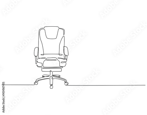 Continuous line drawing of office chair. Single line illustration of wheeled office chair. Office interior, modern chair concept. Editable outline