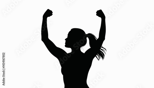 Empowered female silhouette raising fists in simple design, strength