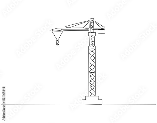 Continuous line drawing of construction crane. Single line illustration of crane for industrial building. Industry equipment concept. Editable outline