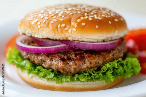 Wallpaper Mural Hamburger on plate, isolated, white background. AI generated illustration. Torontodigital.ca