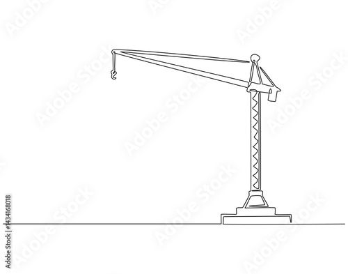 Continuous line drawing of construction crane. Single line illustration of crane for industrial building. Industry equipment concept. Editable outline