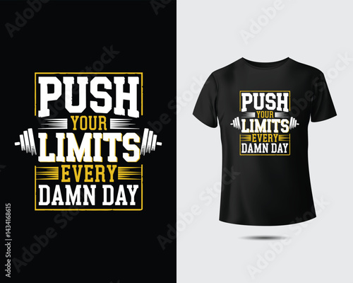Gym workout fitness motivational t-shirt designs beast mode push limits no pain no gain inspirational quotes bodybuilding training apparel for men and women sporty graphic prints.