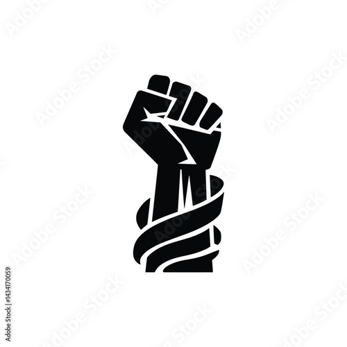 Raised Fist with Ribbon Silhouette Vector – Black Power Protest Symbol, Resistance Emblem, Revolution Fist Icon, Freedom Movement Graphic for Activism, Solidarity, and Social Justice Design
