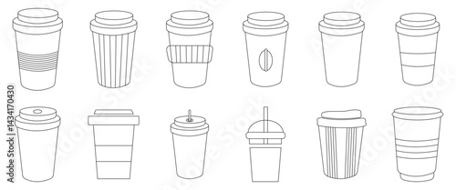 Hot Beverage Cup Icon Set, Linear Coffee and Tea Mugs with Steam, 
Vector Collection of Modern Drinkware, Coffee & Tea Cup Icon Set, 
Hot Drink Mugs with Steam, Vector Illustration,