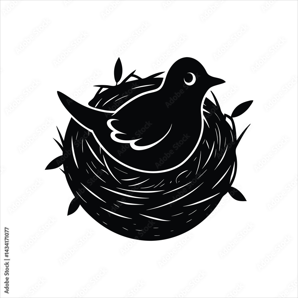 Fototapeta premium Wildlife Bird Nest with Eggs Vector Silhouette