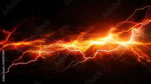 Dynamic Orange and Yellow Lightning Bolts on Black Background