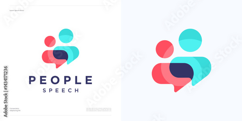 People community chat talk bubble, logo speech icon design vector, human organization for teamwork, family together, health care, social app networking group, symbol people hub for brand identity