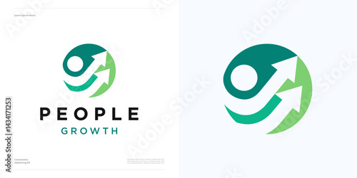 Progress growth people logo icon design, vector illustration element editable, creative idea concept two arrow up sign with human success in circle for business and brand identity