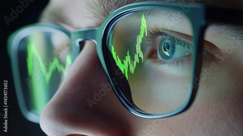 Obraz na płótnie reflection of stock market charts in a man's glasses w salonie