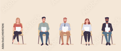 vector People Sitting and Waiting for a Job Interview