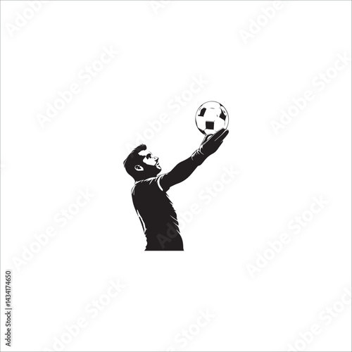 football player with arms outstretched holds the ball, vector, graphics, black and white
