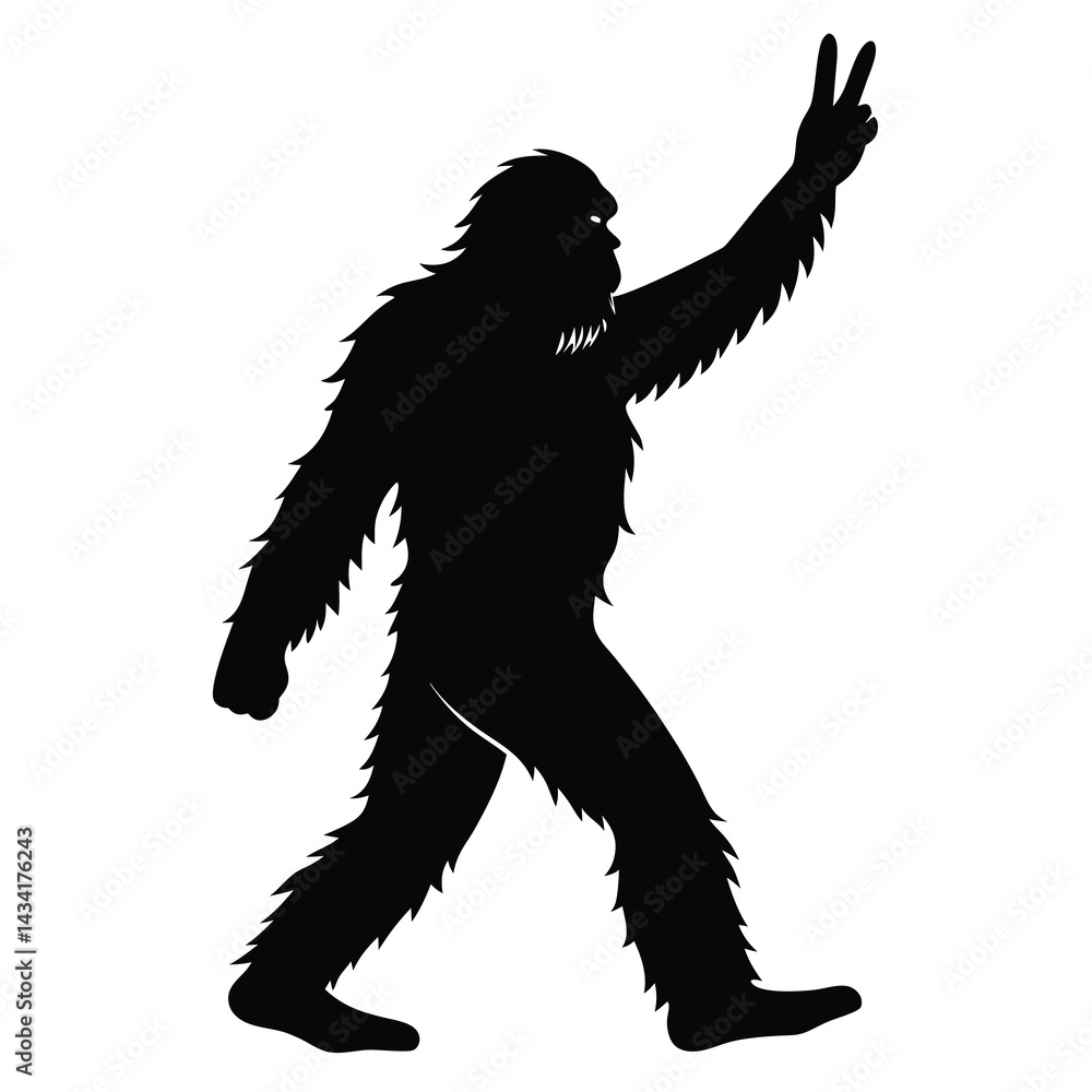 Fototapeta premium bigfoot walking with victory sign silhouette vector