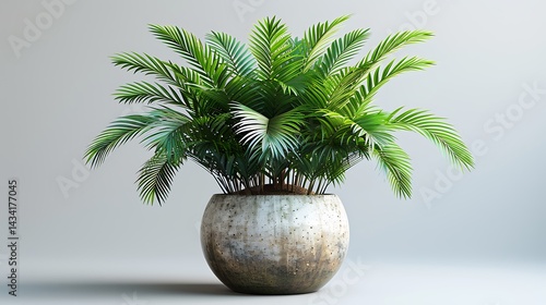 Lush sago palm displayed in rustic ceramic pot interior decor high resolution picture