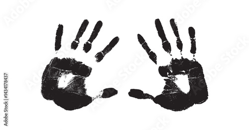 Black hand print isolated on a transparent background, human palm and fingers, Handprint of adult. Human fingers and the palm.	