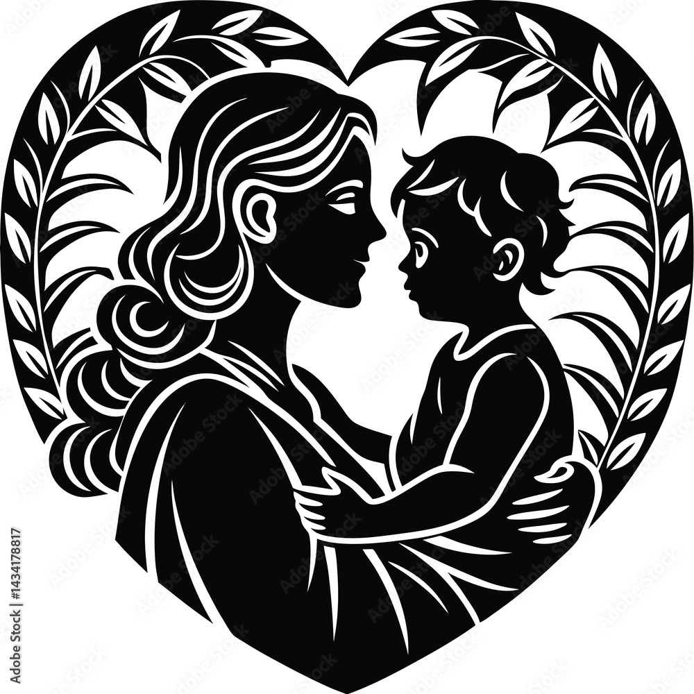 mother and child love silhouette vector mother and child love silhouette vector