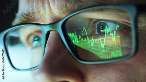 Obraz na płótnie reflection of stock market charts in a man's glasses w salonie