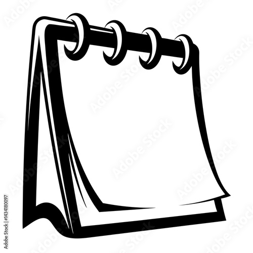 Abstract black and white calendar with flipped pages and circular rings