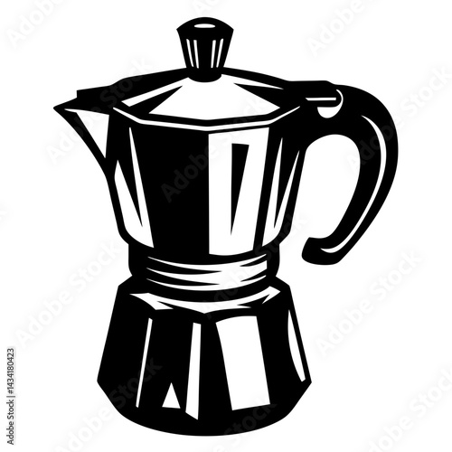Monochrome Stylized Moka Pot for Coffee Brewing in a Vector Illustration