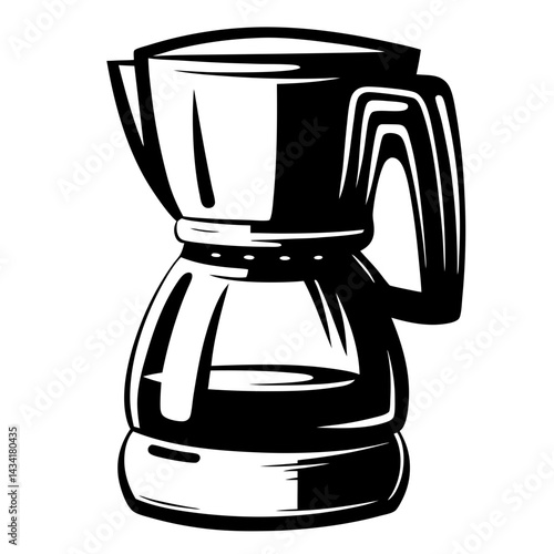 Stylized illustration of a moka pot or stovetop espresso maker in black