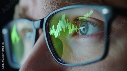 Obraz na płótnie reflection of stock market charts in a man's glasses w salonie